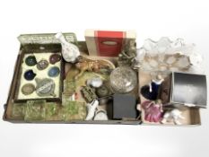 Art Deco glass dressing table items, Chinese tea set, brass figure of a miner,