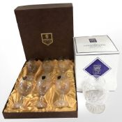A pair of Edinburgh Crystal continental collection rummers and a further set of six wine glasses,