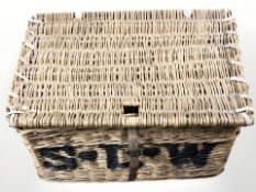 A wicker picnic hamper