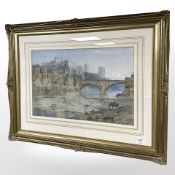 Clement Burlison (1815-1899) : Durham Cathedral and Castle from the River Wear, watercolour,