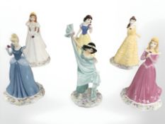 Six Royal Doulton Disney showcase collection figurines comprising Ariel, Jasmine, Cinderella,