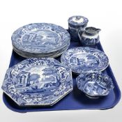 A group of Copeland Spode Italian blue and white transfer printed plates, bowl,
