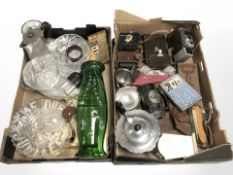 A group of pressed glass wares, EPNS tea wares, vintage cameras, etc.