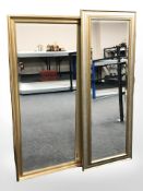 Two contemporary gilt and bevelled mirrors, largest 131 cm x 100 cm.