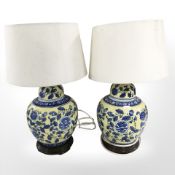 A pair of oriental style porcelain ginger jar lamp bases,