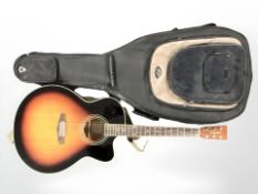 A Tanglewood Discovery DBTSJCETB acoustic guitar, with carry bag.