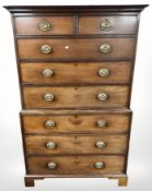 A George III style mahogany eight drawer chest on chest, late 19th century,