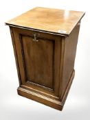 A late Victorian walnut coal receiver, width 35 cm.