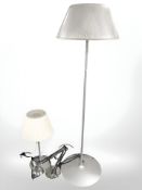 A contemporary standard lamp, table lamp and an angle poised lamp.