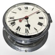 A Sestrel chrome circular ship's timepiece, diameter 20 cm.