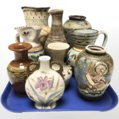 A Japanese Satsuma export vase, several Earthenware jugs and vases.