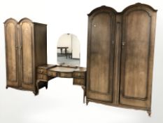 A 20th century Queen Anne style bedroom suite comprising gentleman's and lady's double door