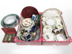 A modern porcelain part dinner service, glass wares, figurines, wash jug and basin, etc.