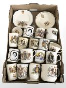 A collection of royal commemorative mugs and plates including Mailing, etc.