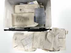 A collection of antiquarian ephemera and documents including invoices, receipts, correspondence,