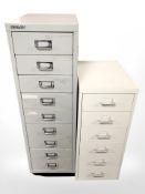 A Bisley enameled metal nine drawer index chest, width 28 cm, plus a six drawer chest.