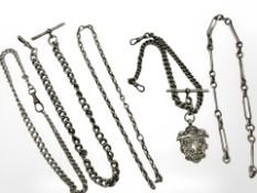 A group of silver antique Albert chains, 154g.