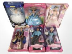 Six Mattel Barbie dolls, all boxed.
