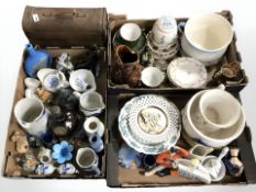 Assorted tea china, figures, Pendelfin rabbits, decanter,