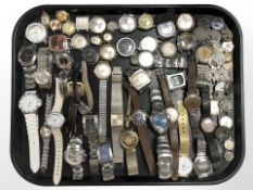 A collection of wristwatches and movements including Longrene, Sekonda, etc.