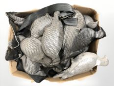 A collection of plastic decoy birds.