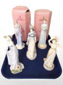 Five Royal Worcester Jane Austen Collection figures : Elizabeth Bennett, Emma Woodhouse, Lady Susan,