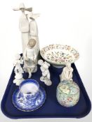 Ceramics including Shelley Melody preserve pot, Copeland willow pattern tea cup and saucer,