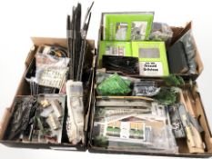 A large quantity of model railway parts including track, buildings, foliage, control unit,