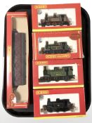 Five Hornby OO gauge railway models including R2550 Terrier locomotive, R2164B Class J83 locomotive,