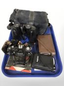 A Zenit 11 camera, pair of Mark Scheffel 20 x 50 binoculars, two further cameras,