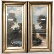 McLeroy (Late 19th century) : Two rural studies, oil on board, each 53 cm x 19 cm, framed as a pair.
