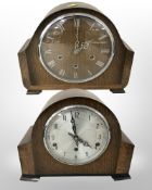 Two Art Deco oak mantel clocks.