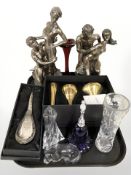 Two bronzed resin figures,