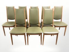 A set of eight Danish Nyrup teak high backed dining chairs.