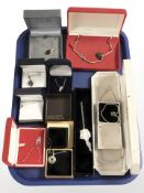 A group of silver jewellery including baltic amber pendant, floral filigree pendant, bracelet, etc.