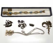 A group of marcasite including a sterling silver galleon brooch,