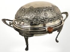 An EPNS revolving muffin dish, containing pot pourri,