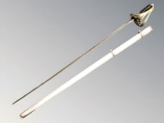 A copy of a Victorian infantry officer's sword, with 84 cm single fullered blade and steel scabbard.