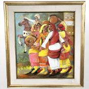 Oriental school : Women in traditional dress, oil on canvas,