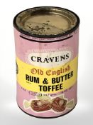 An original tin of Cravens Old English rum and butter toffee sweets, retaining contents.