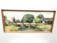 F Naughton : Study of a bridge in a rural village, oil on canvas laid to board, 40 cm x 91 cm.
