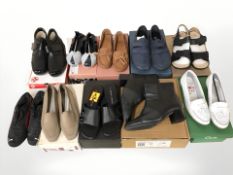 Several pairs of lady's shoes including Cushion-Walk, Clarks, a pair of Puma running shoes, etc.