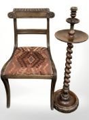 A Victorian rose wood barley twist torchere,