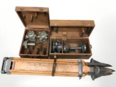 A surveyor's tripod,