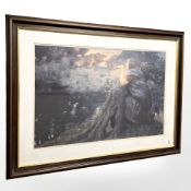 A colour print depicting an angel playing a recorder, 63 cm x 41 cm.