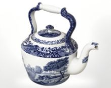 A large Spode blue and white willow pattern teapot,