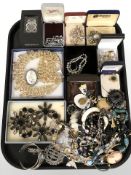 Assorted costume bead necklaces, brooches, bangles, etc.