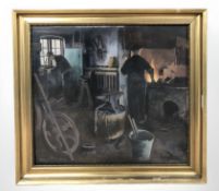Continental School : A blacksmith's forge, oil on canvas, 62 cm x 68 cm.