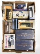 A collection of Corgi die cast buses, delivery vans, etc.