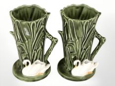 A pair of Silvac spill vases decorated with swans, height 15 cm.